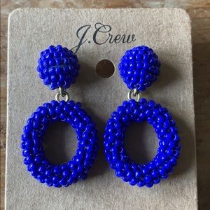 J. Crew royal blue beaded stud dangly earrings NWT
